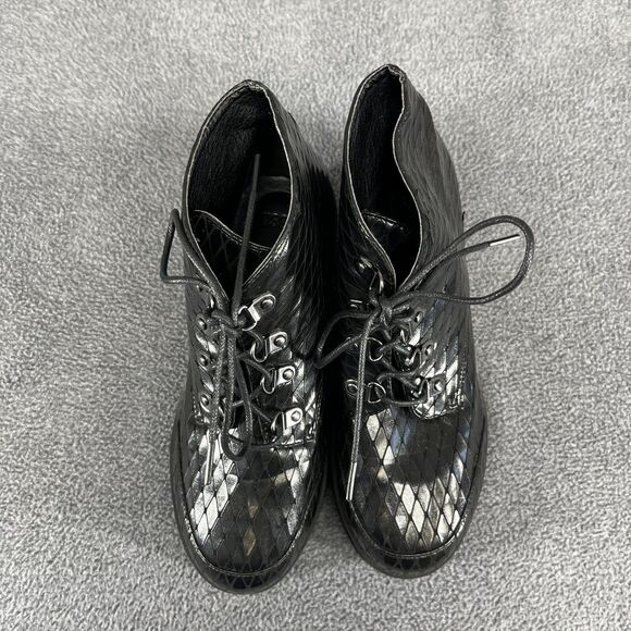 Asos Design Ankle Boots Womens 6 Black Lace Up Chunk Bootie Platform gohtic - Picture 8 of 15